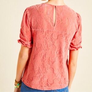 Anthropologie Pink lace Blouse with Mandarin Collar